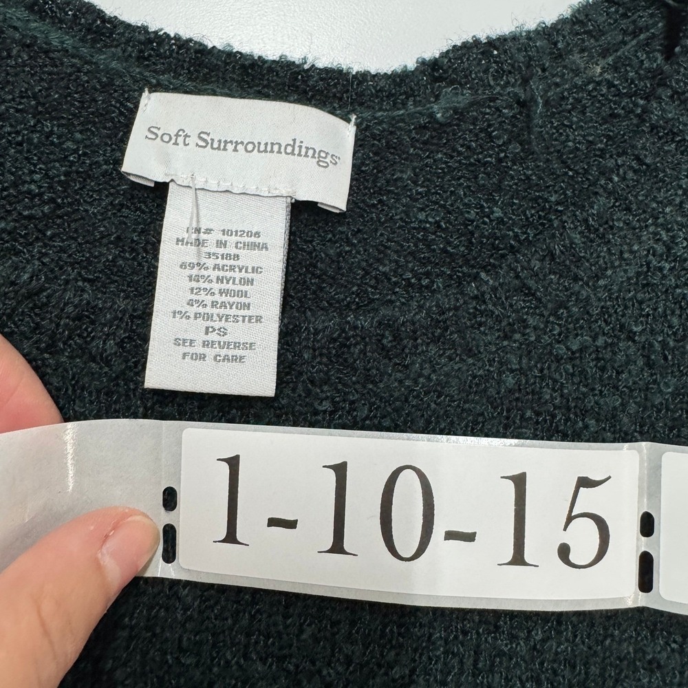 Soft Surroundings Sweater Womens Petite Small‎ Green Asymmetric Knit Wool Tunic - Picture 3 of 6